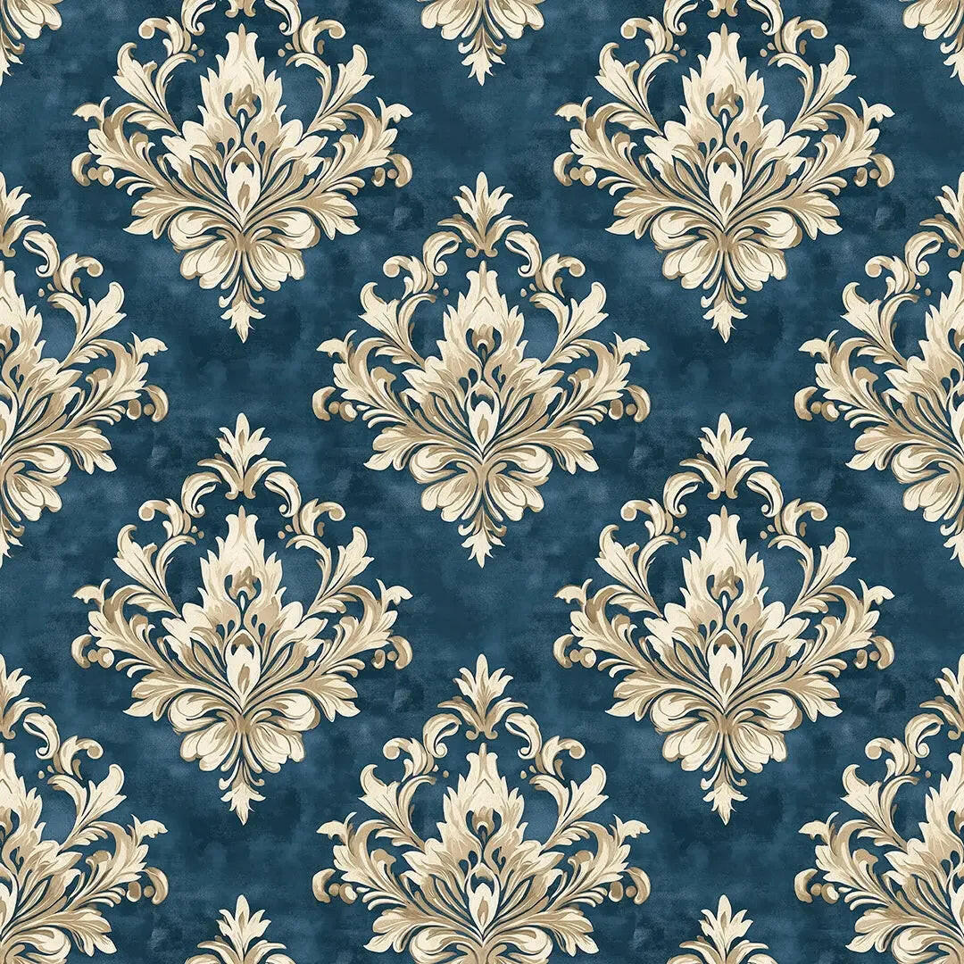 Gilded Sapphire Damask Flourish - WallCreatives