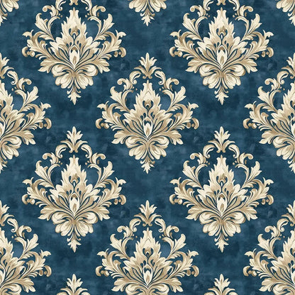 Gilded Sapphire Damask Flourish - WallCreatives