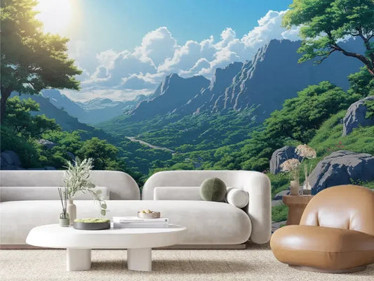 Sun-Kissed Emerald Valley - WallCreatives