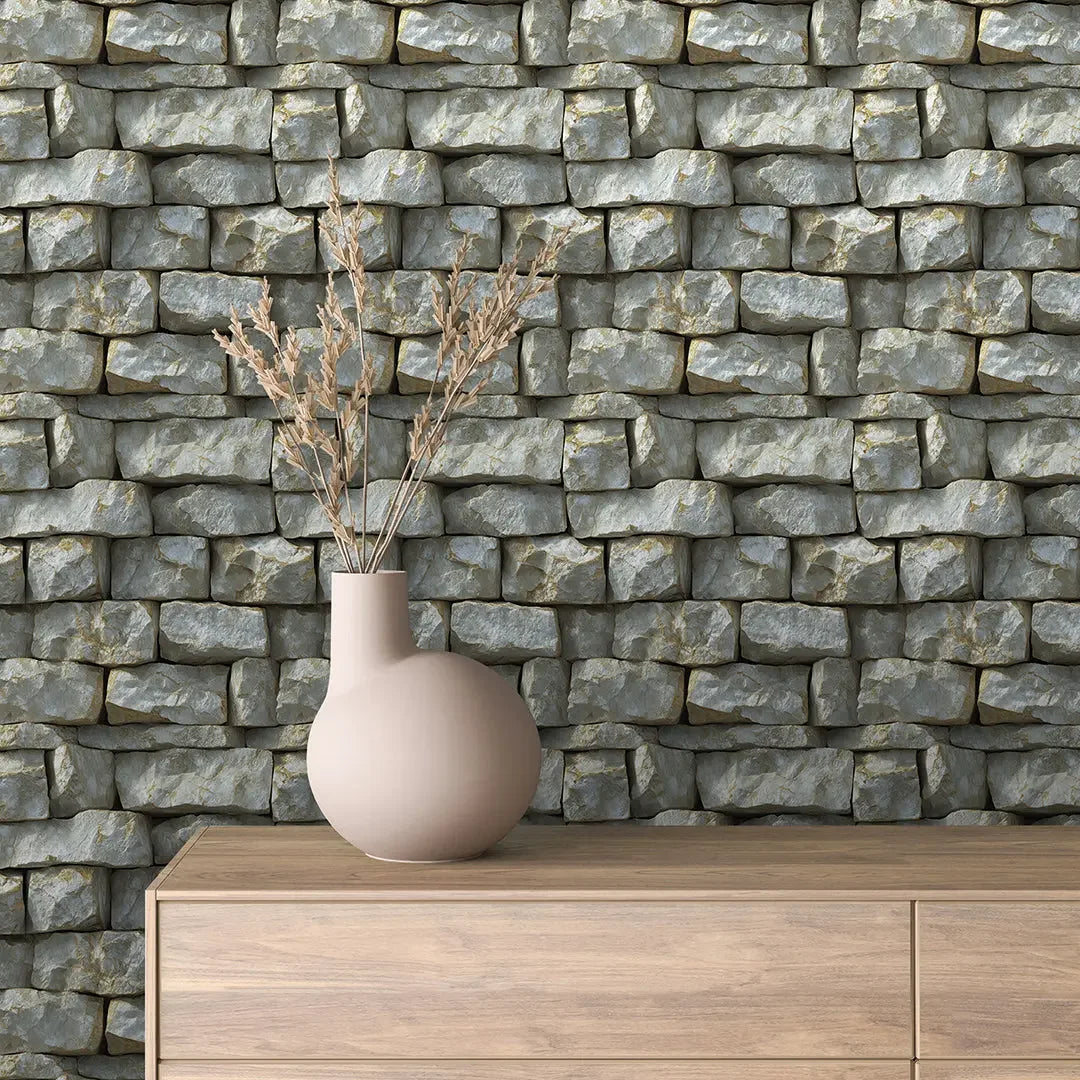 Sun-Kissed Limestone Block Wall - WallCreatives
