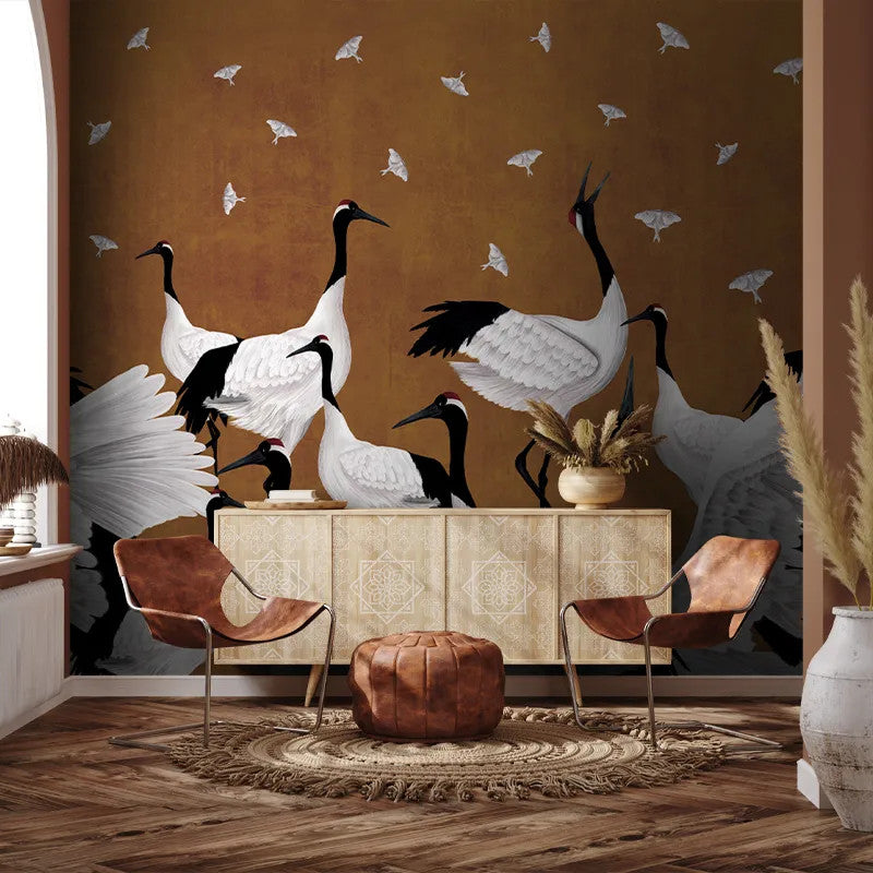 Grus Japonesis in Ochre Wallpaper Vladila