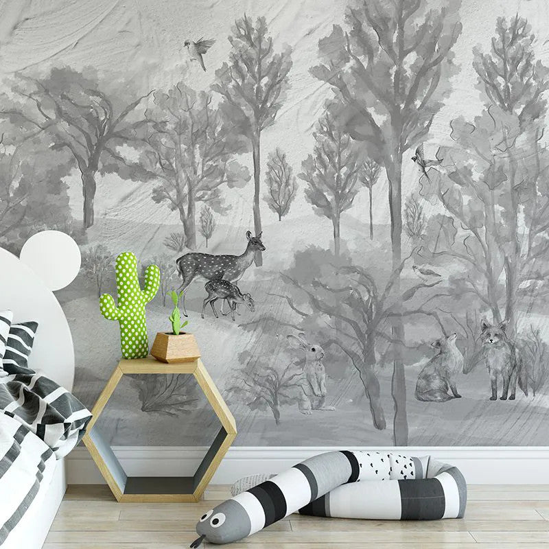 Foggy forest faun in grey Wallpaper Vladila