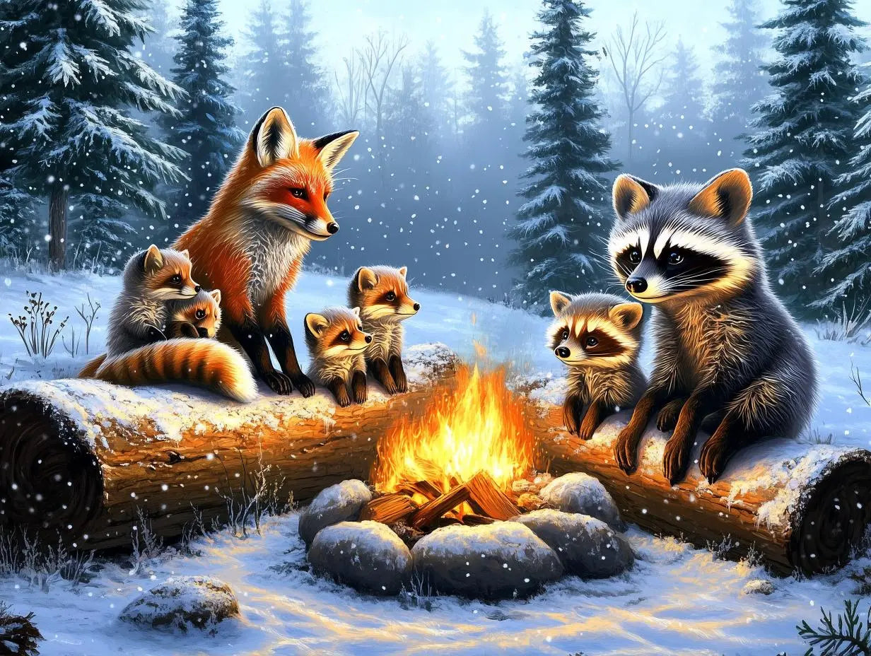 winter woodland campfire - wallcreatives