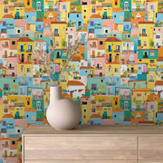 Vibrant Hillside Village Escape - WallCreatives