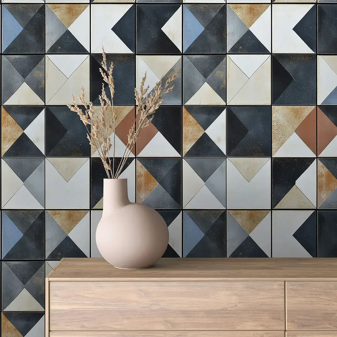 forged patina geometric tiles - wallcreatives