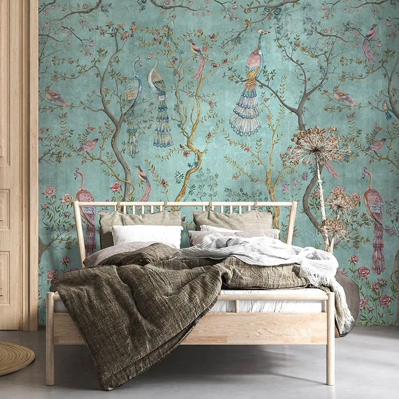 Peacock Chinoiserie in Turquoise Wallpaper Vladila