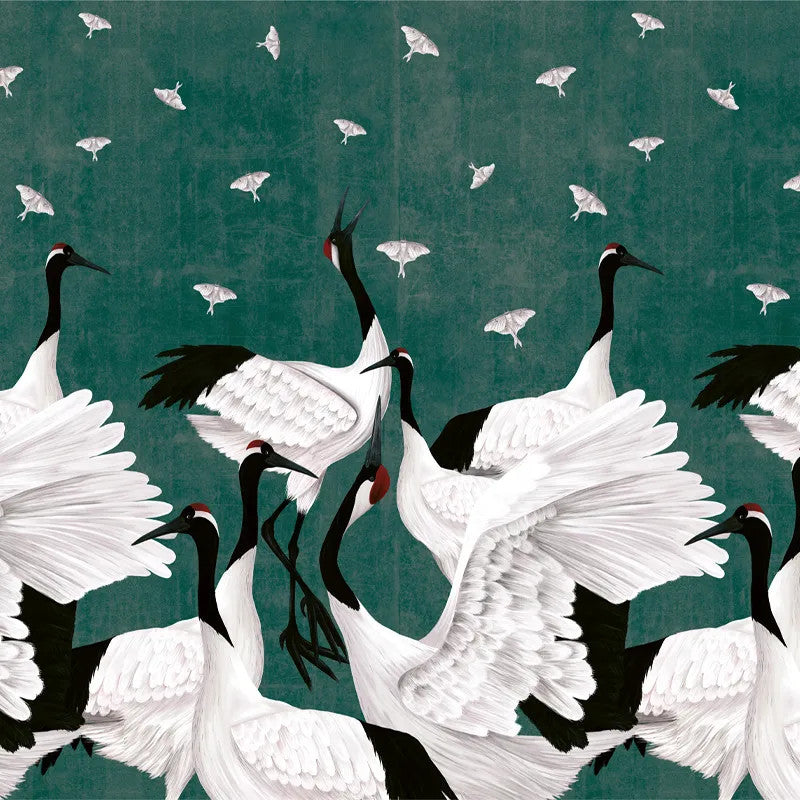 Grus Japonesis in Green Wallpaper Vladila