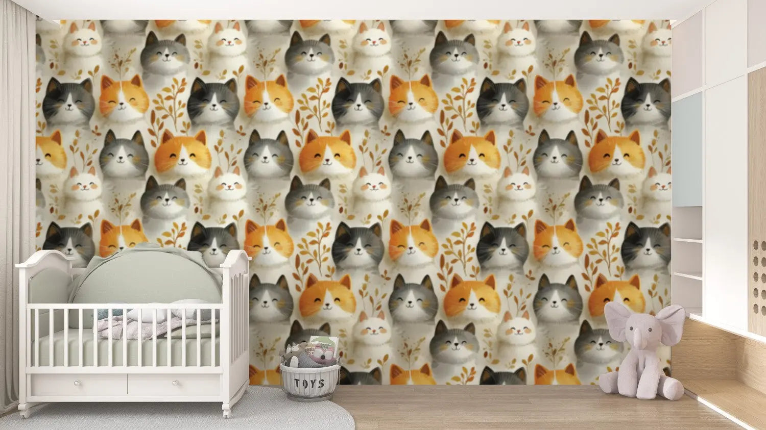 Whispering Whiskers & Leaves Wallpaper WallCreatives
