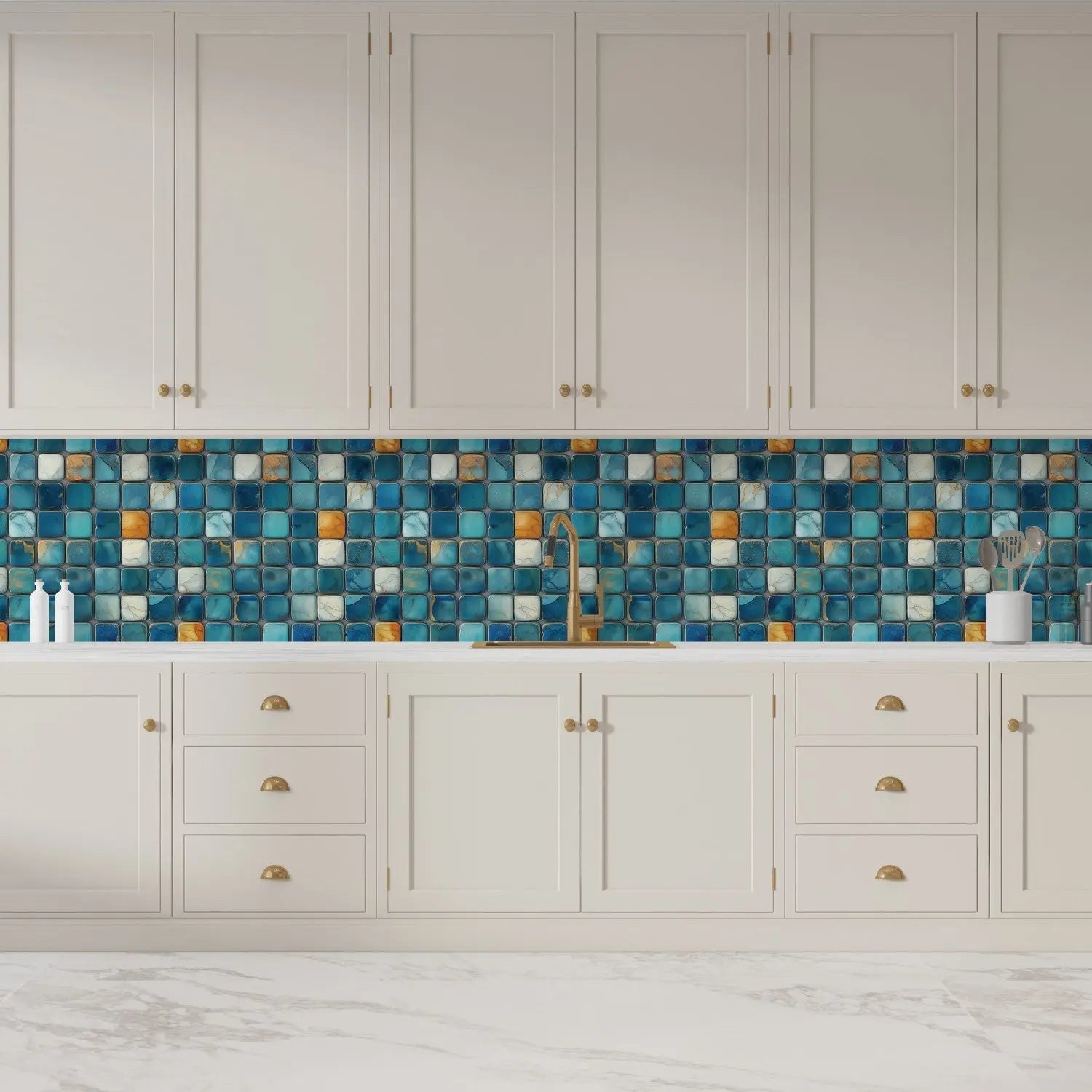 Azure & Ochre Coastline Mosaic WallCreatives