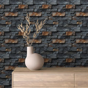 Chiseled Charcoal and Rust Stone - WallCreatives