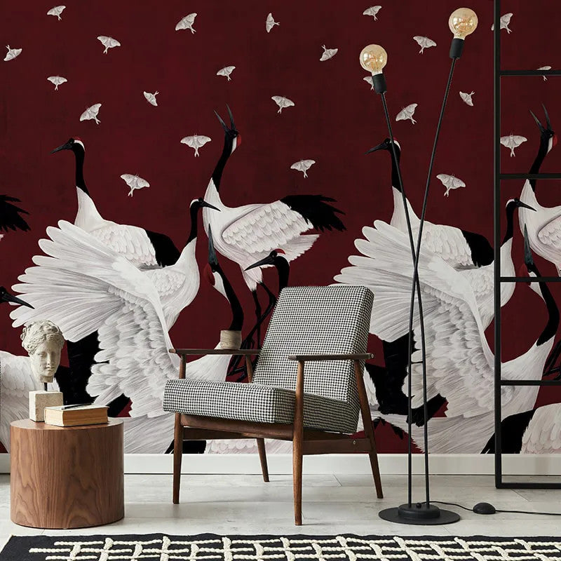 Grus Japonesis in Burgundy Wallpaper Vladila