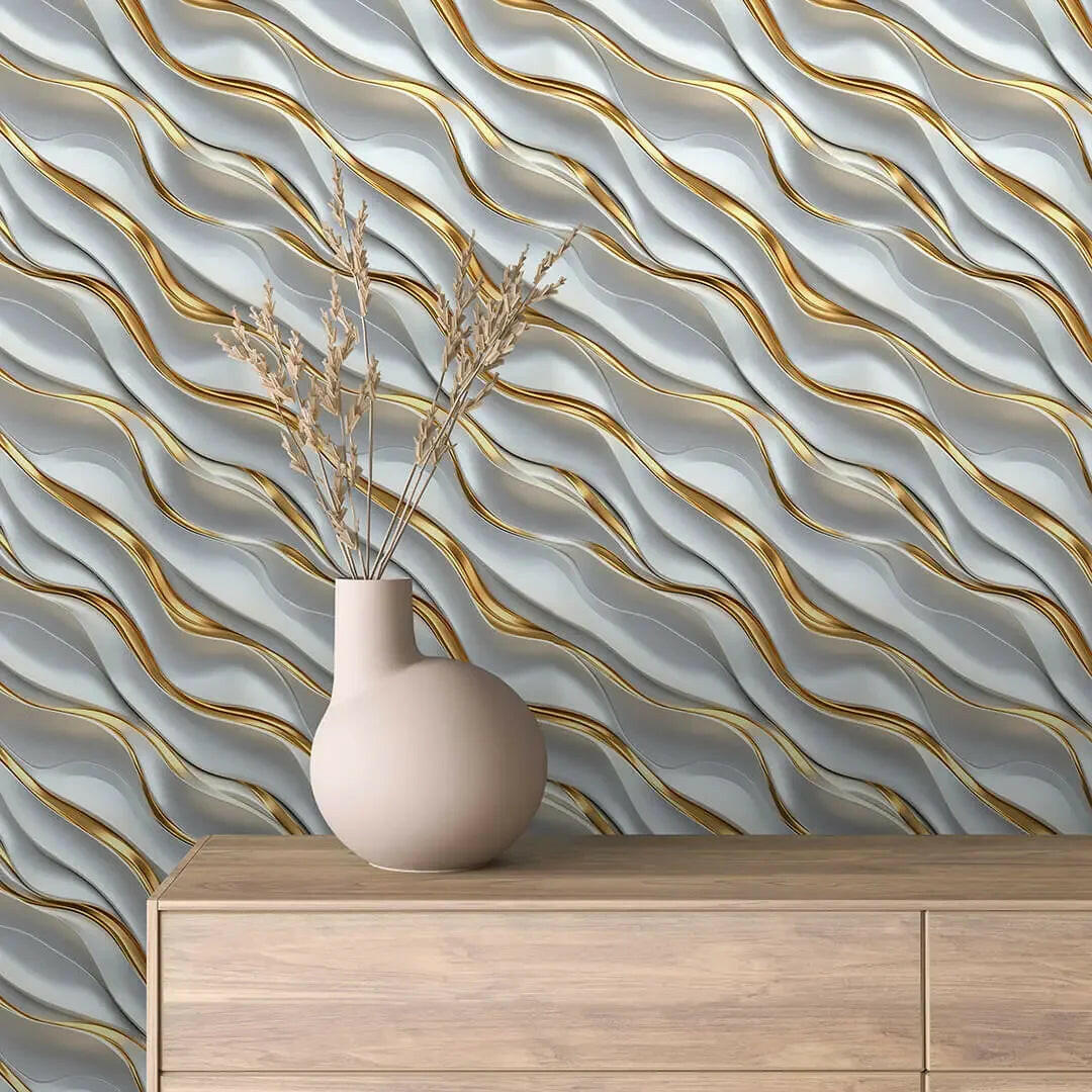 Elegant Pearl and Gold Cascade - WallCreatives