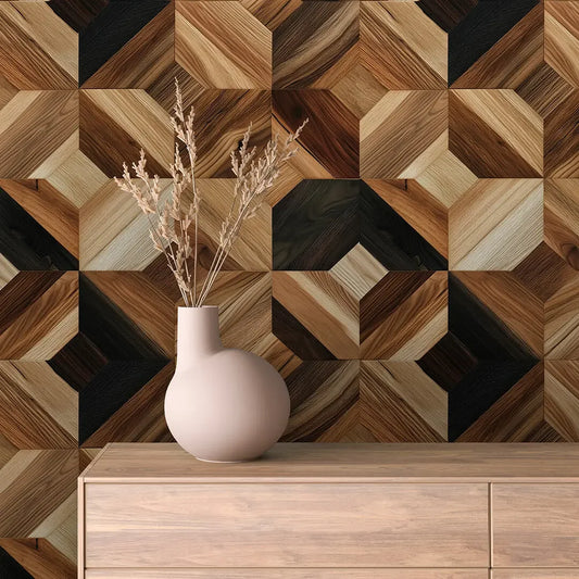 Hearthstone Wood Geometric Mural - WallCreatives