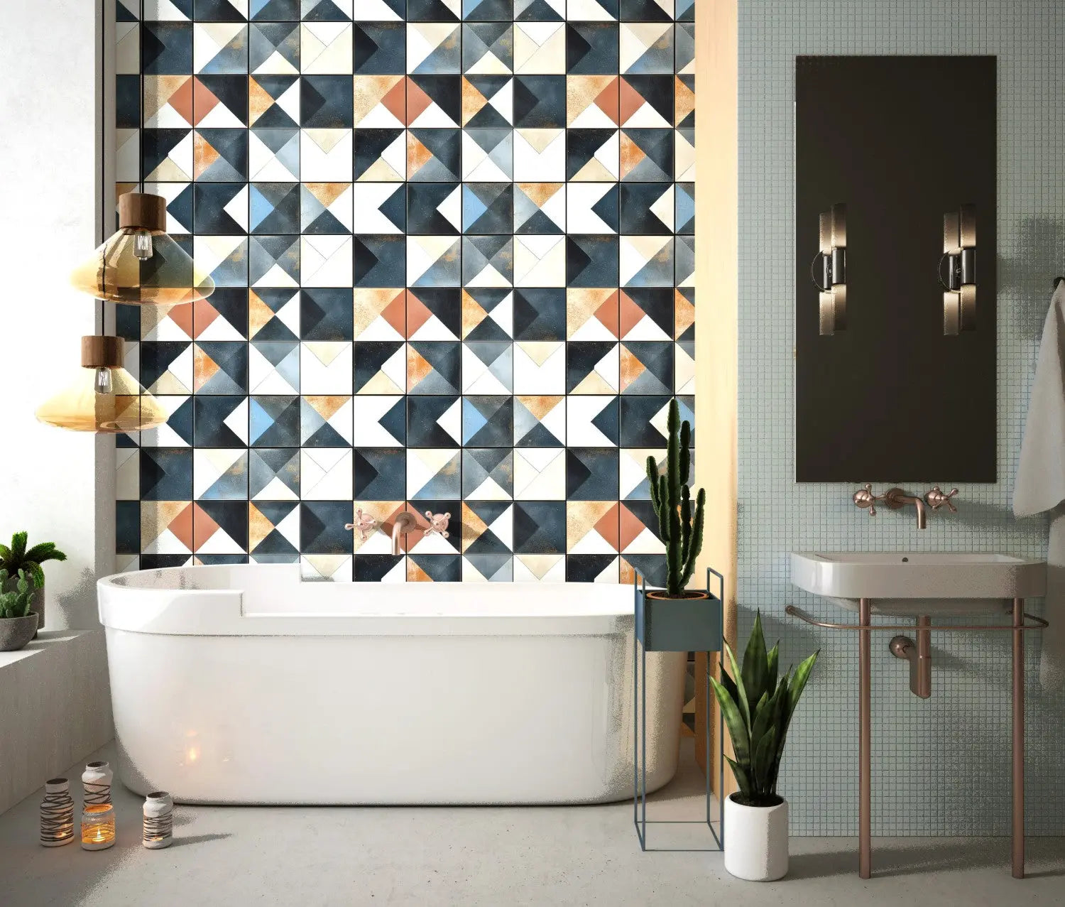 Forged Patina Geometric Tiles WallCreatives