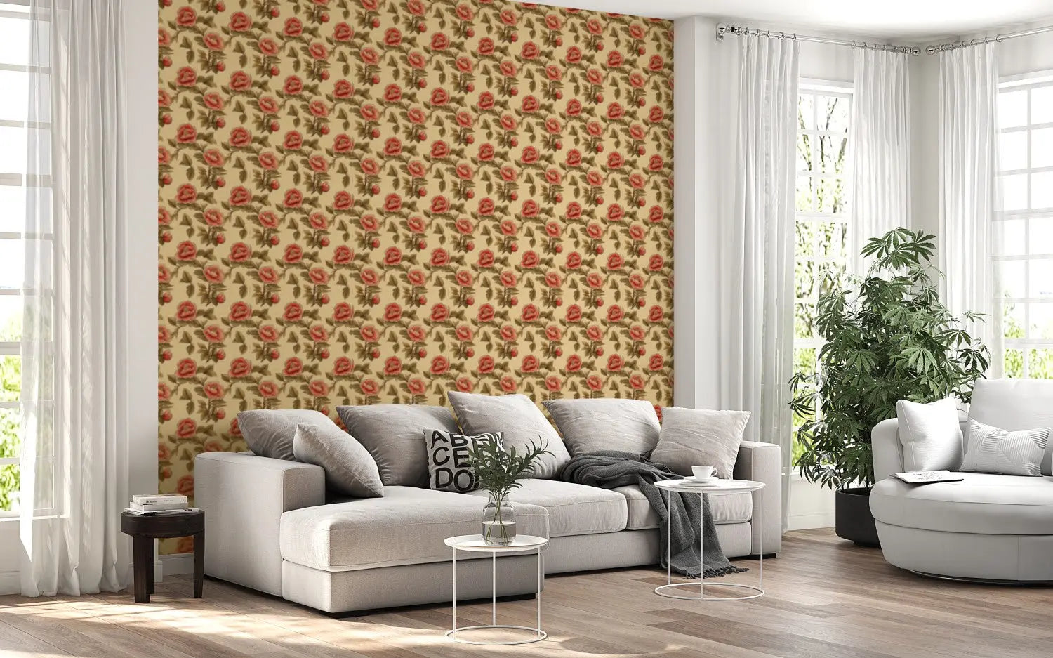 Coral Bloom Chinoiserie Wallpaper WallCreatives