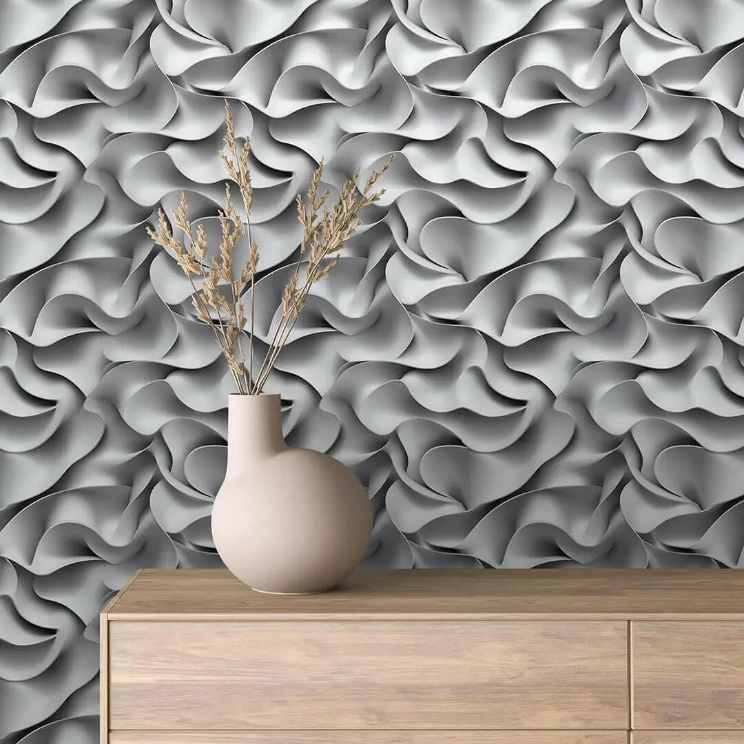 White Silk Flow Wallpaper - WallCreatives