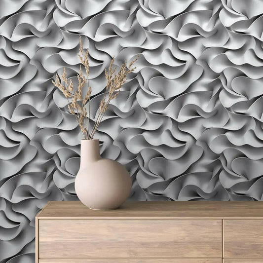 White Silk Flow Wallpaper - WallCreatives