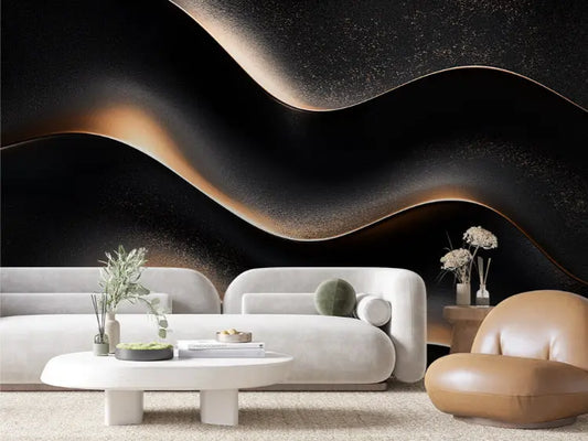 Gilded Noir Waves - WallCreatives