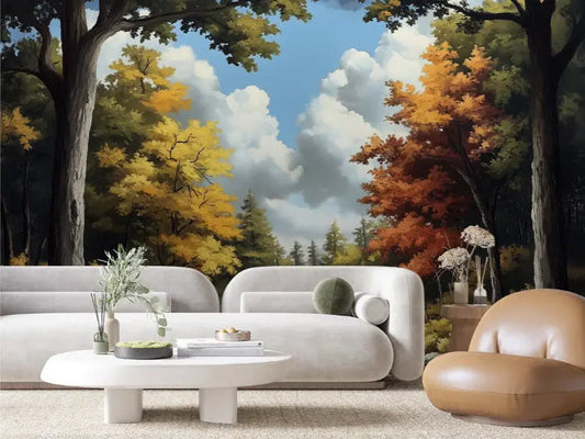 Sunlit Autumn Forest Path - WallCreatives