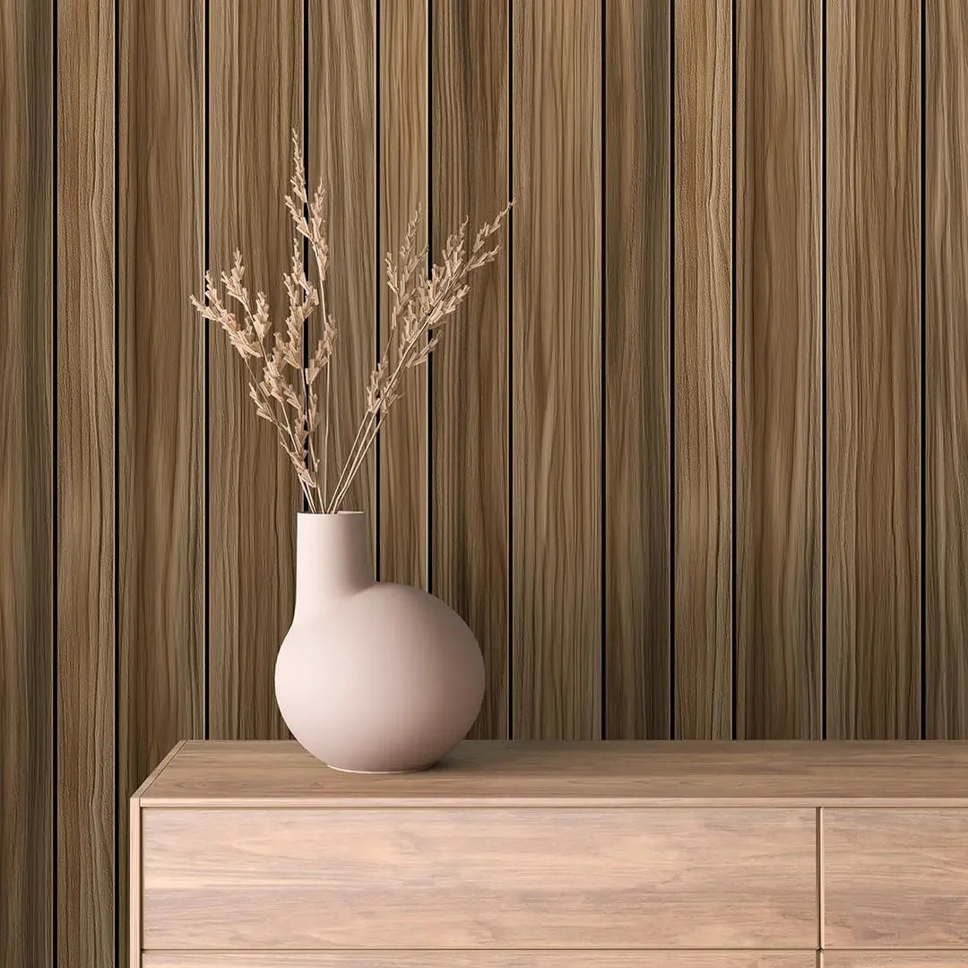 Natural Oak Vertical Slat Wallpaper - WallCreatives