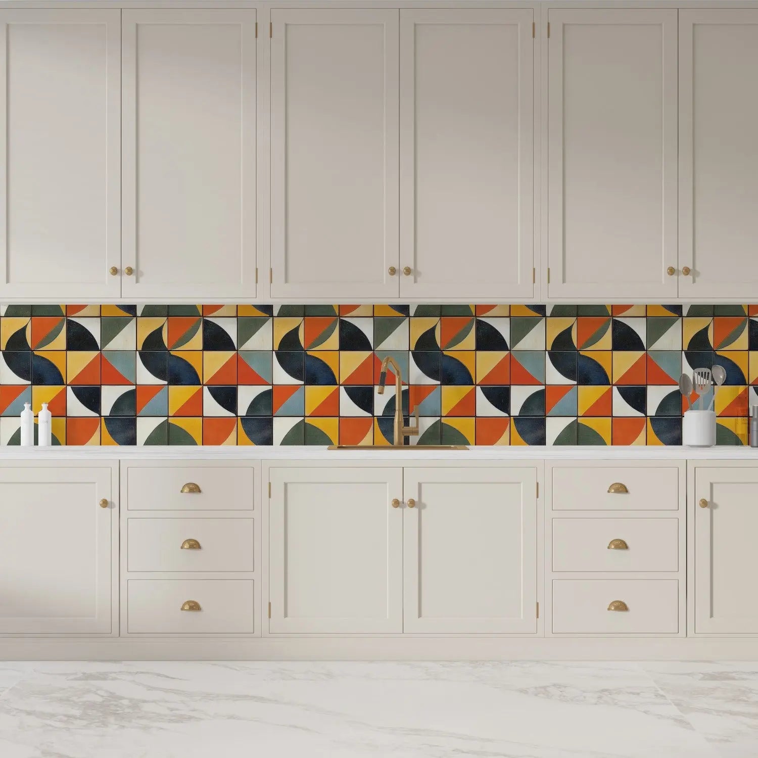Terracotta Sunset Geometric Tiles WallCreatives