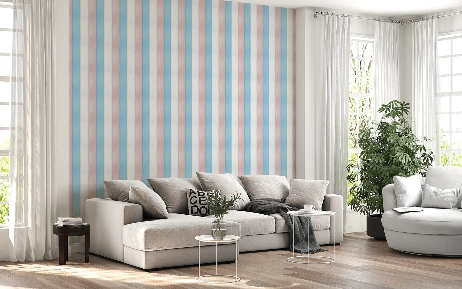Soft-Hued Tailored Stripes WallCreatives