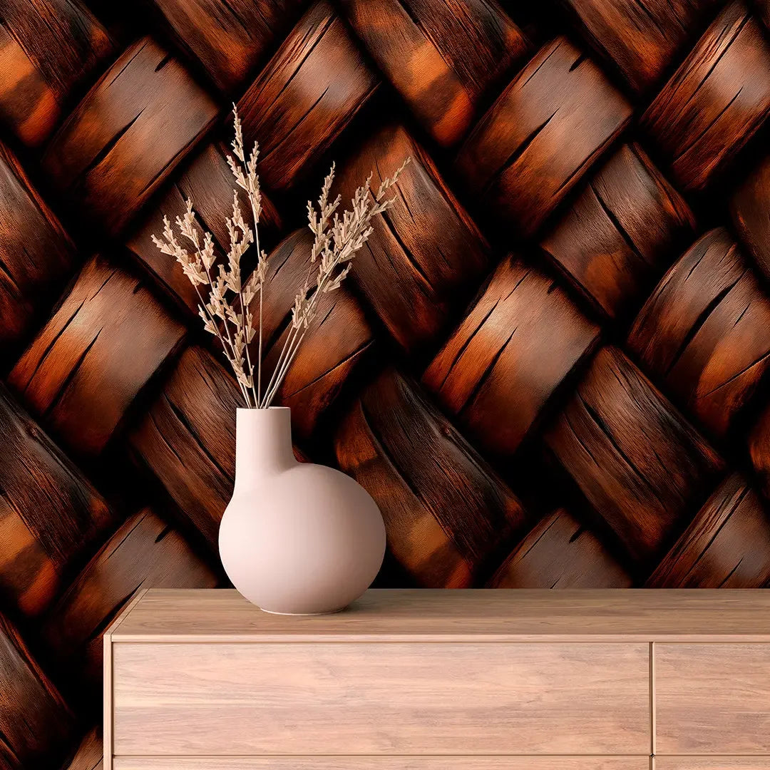 Artisan Woven Wood Wall Mural - WallCreatives