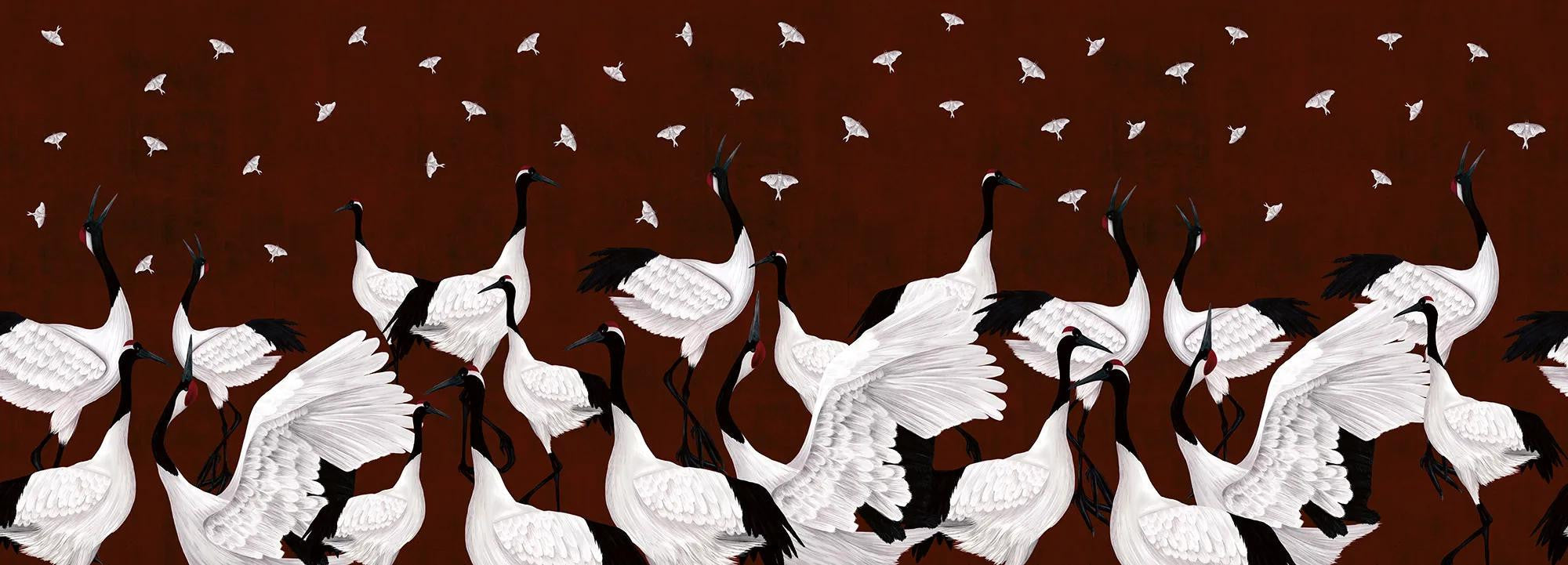 Grus Japonesis in Burgundy Wallpaper Vladila