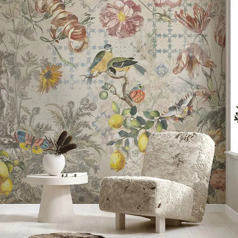 Ceramic Flowers (Cream) Wallpaper Vladila