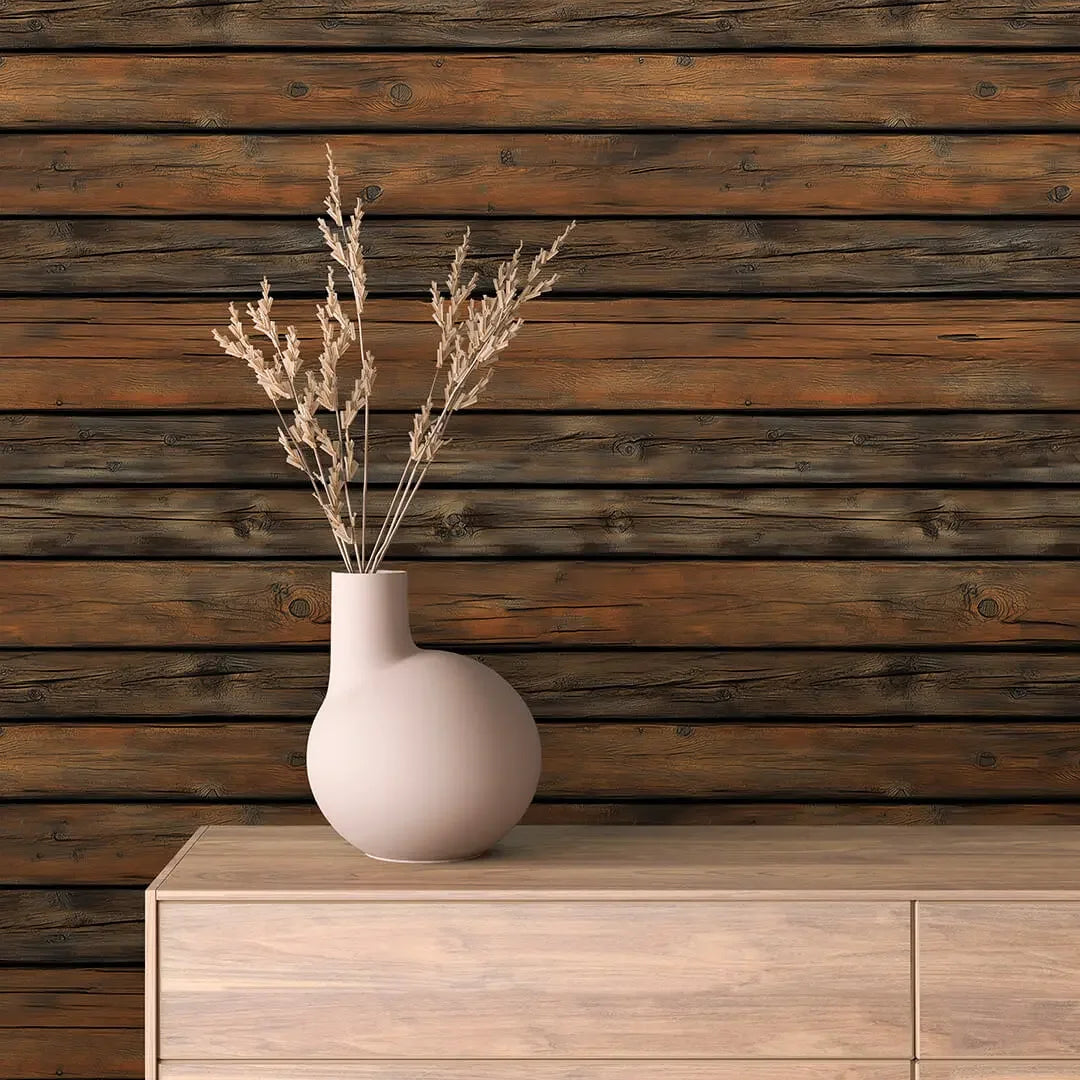 Warm Log Cabin Timber Wall - WallCreatives