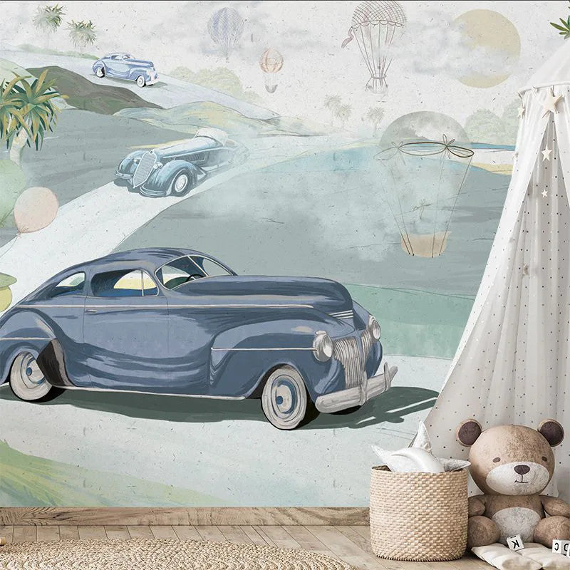 Retro cars (blue) Wallpaper Vladila