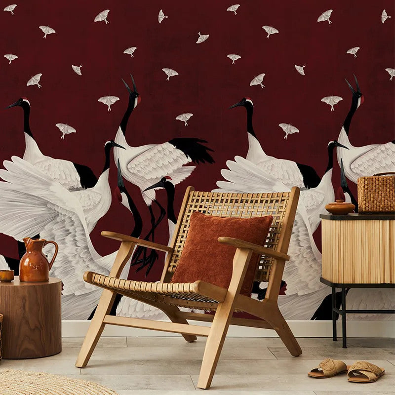 Grus Japonesis in Burgundy Wallpaper Vladila