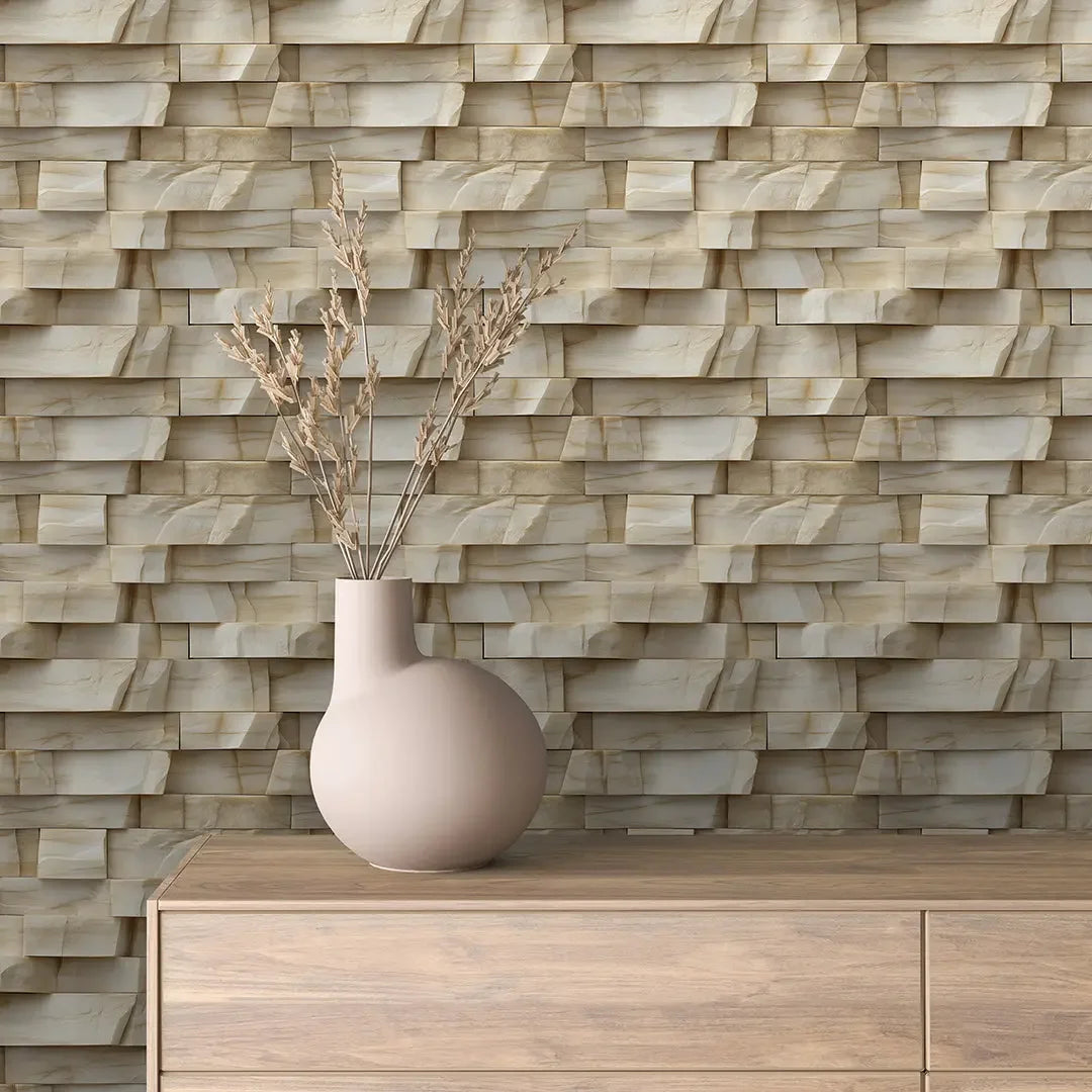 Sculpted Ivory Stone Layers - WallCreatives