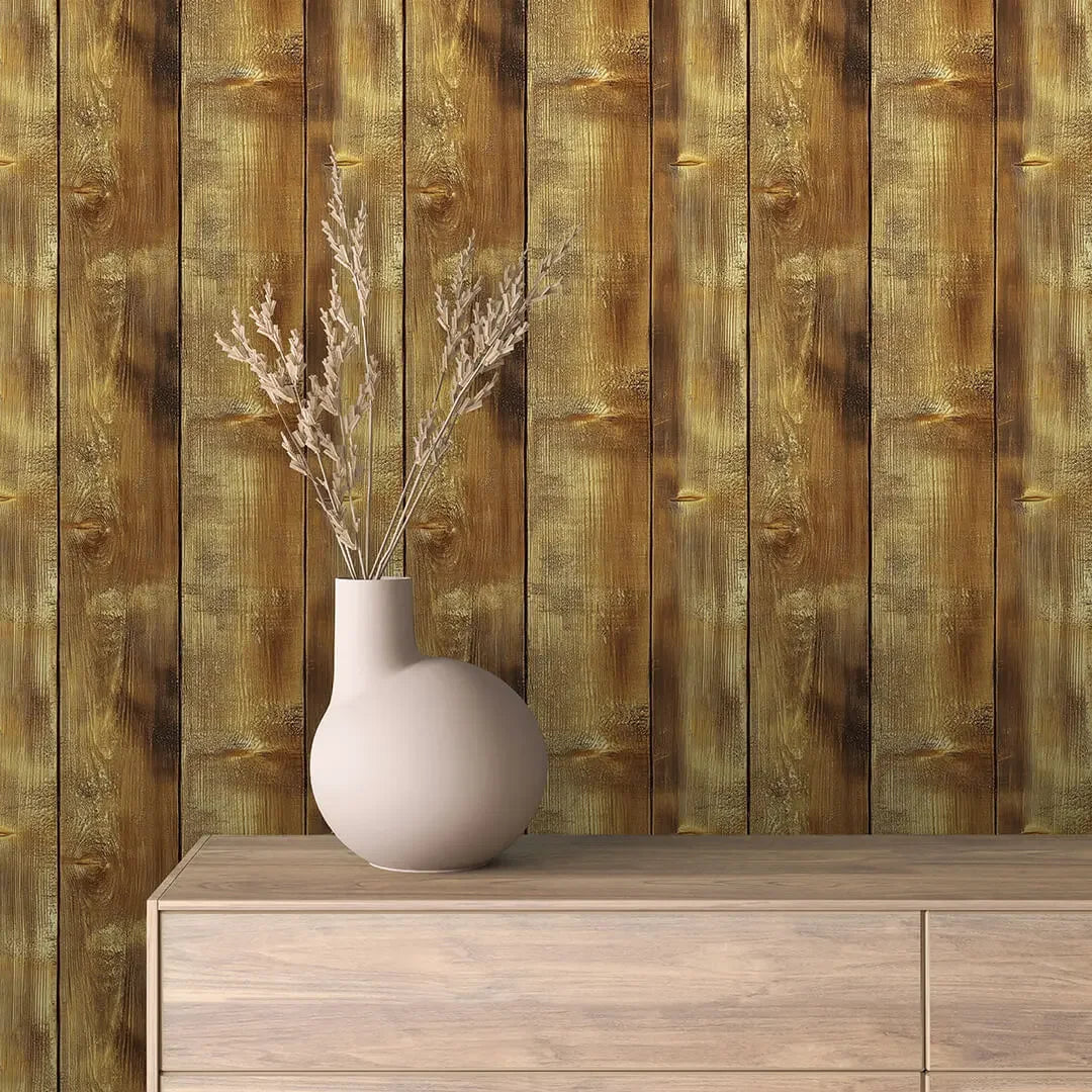 Golden Barnwood Plank Wallpaper - WallCreatives