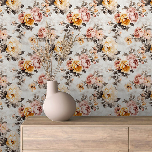 Antique Blush & Gold Blooms - WallCreatives
