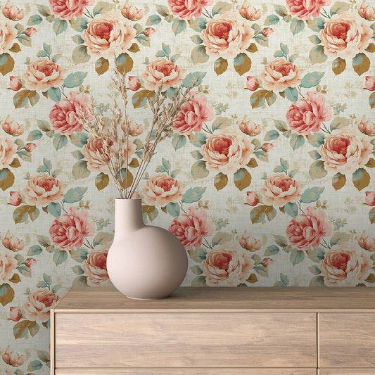 Blushing English Rose Garden - WallCreatives
