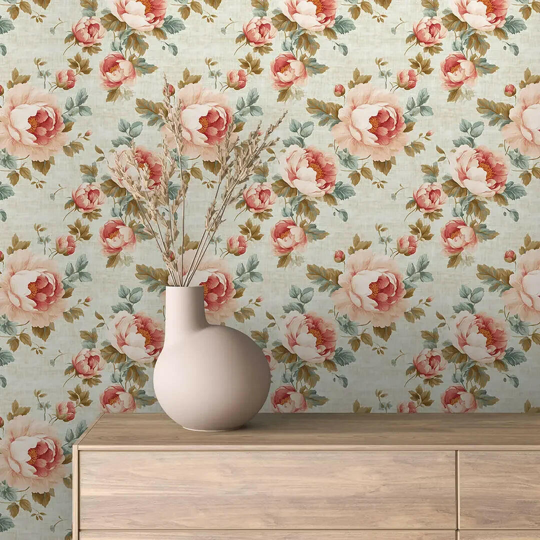 Blushing Peony Linen Weave - WallCreatives