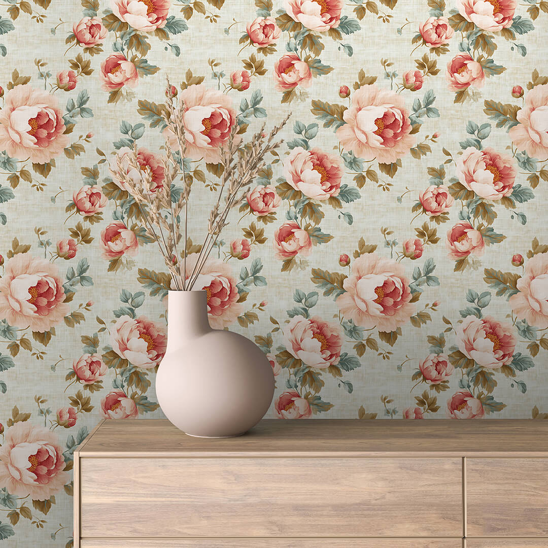 Blushing Peony Linen Weave - WallCreatives