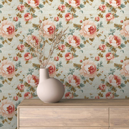 Blushing Peony Linen Weave - WallCreatives