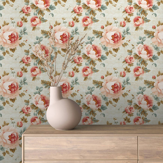 Blushing Peony Linen Weave - WallCreatives