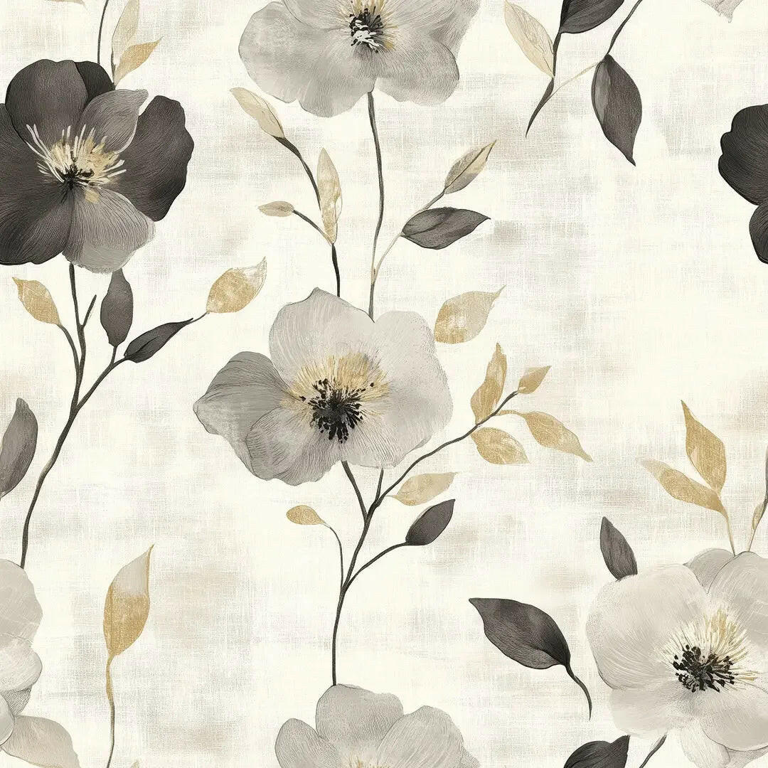 Gilded Charcoal Blossom - WallCreatives