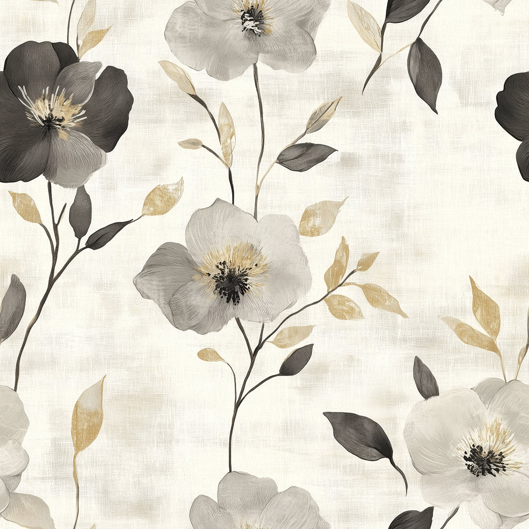 Gilded Charcoal Blossom - WallCreatives