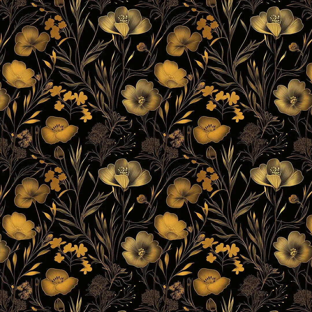 Golden Noir Floral Tapestry - WallCreatives