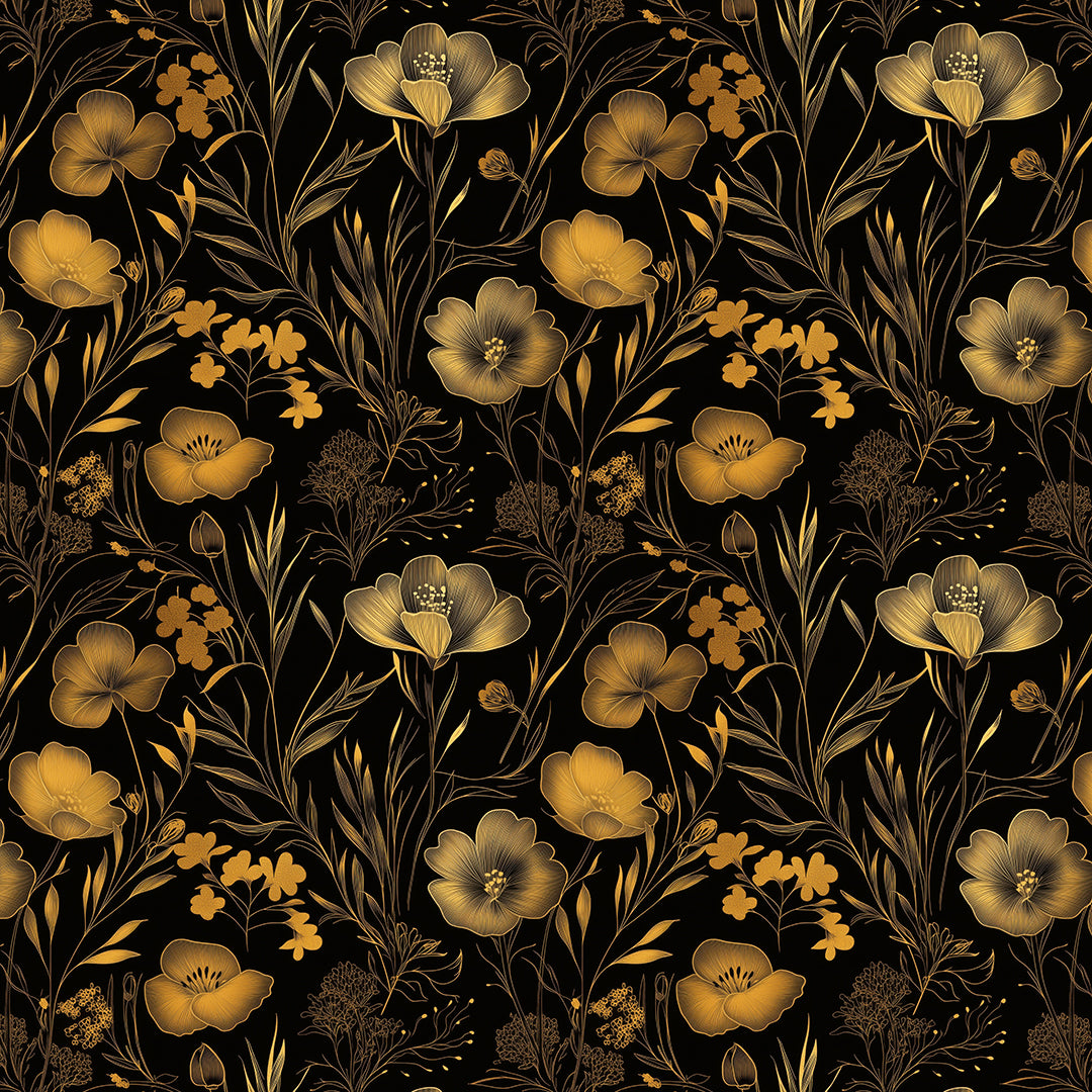 Golden Noir Floral Tapestry - WallCreatives