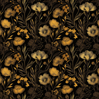 Golden Noir Floral Tapestry - WallCreatives