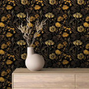 Golden Noir Floral Tapestry - WallCreatives