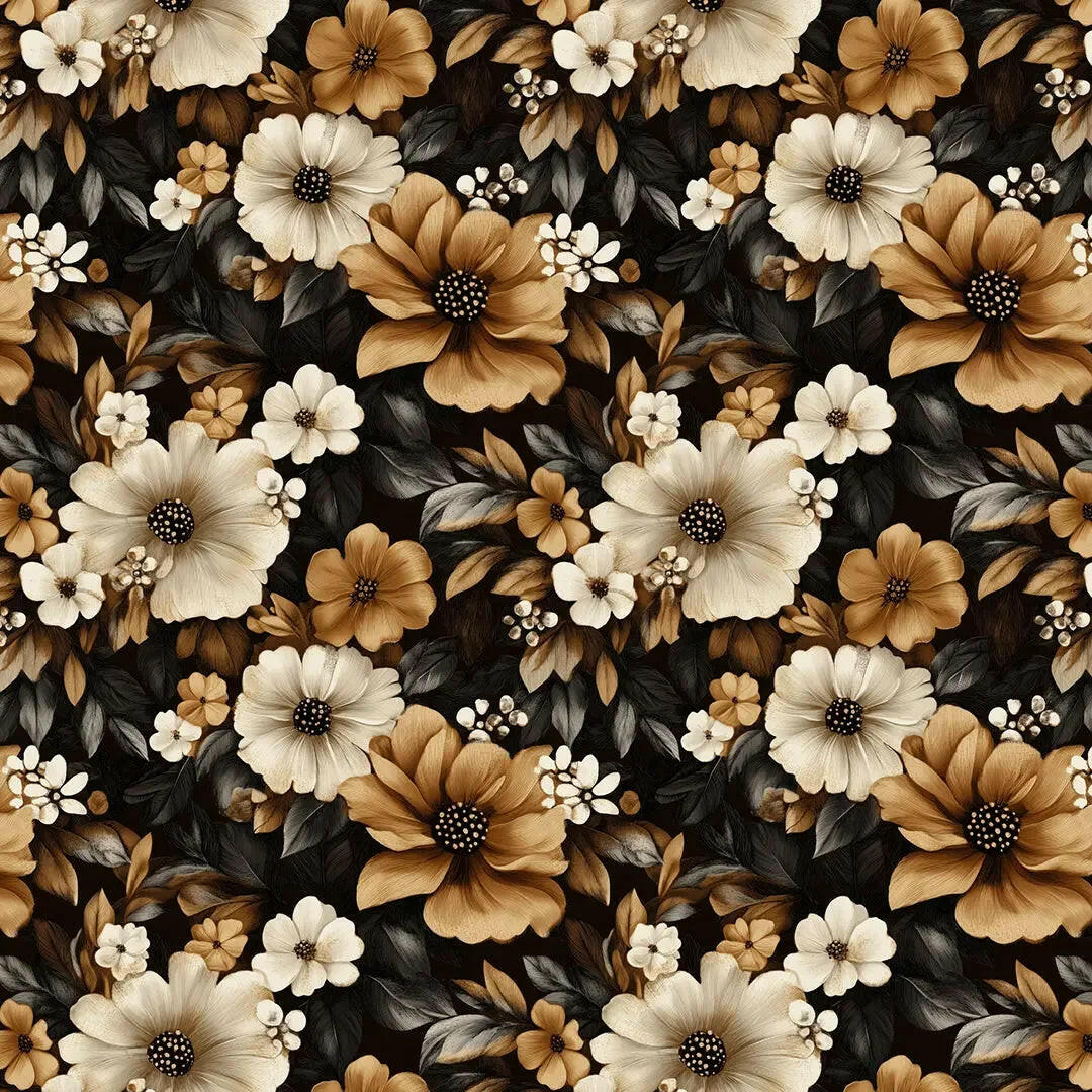 Golden Sepia Blooms Wallpaper - WallCreatives