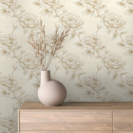 Golden Sepia Peony Sketch - WallCreatives