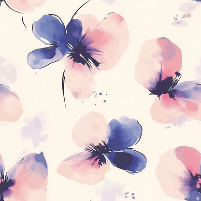 Indigo Blush Watercolor Blooms - WallCreatives