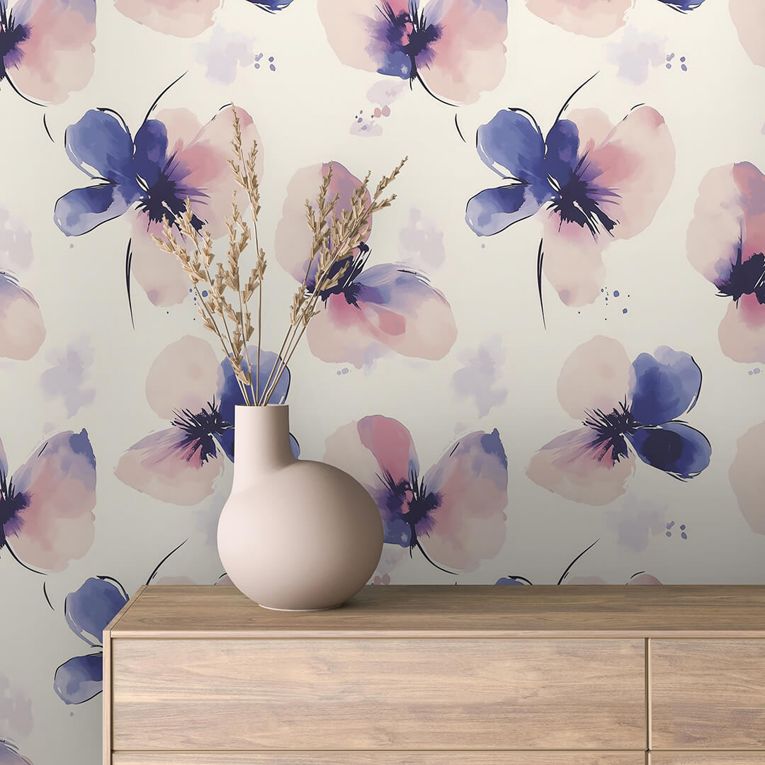 indigo blush watercolor blooms - wallcreatives